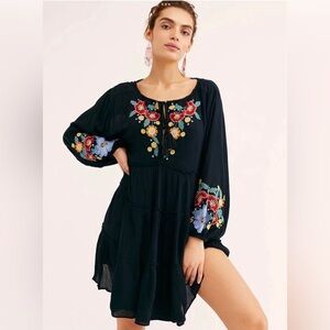 Free People Spell On You Black Embroidered Mini Dress